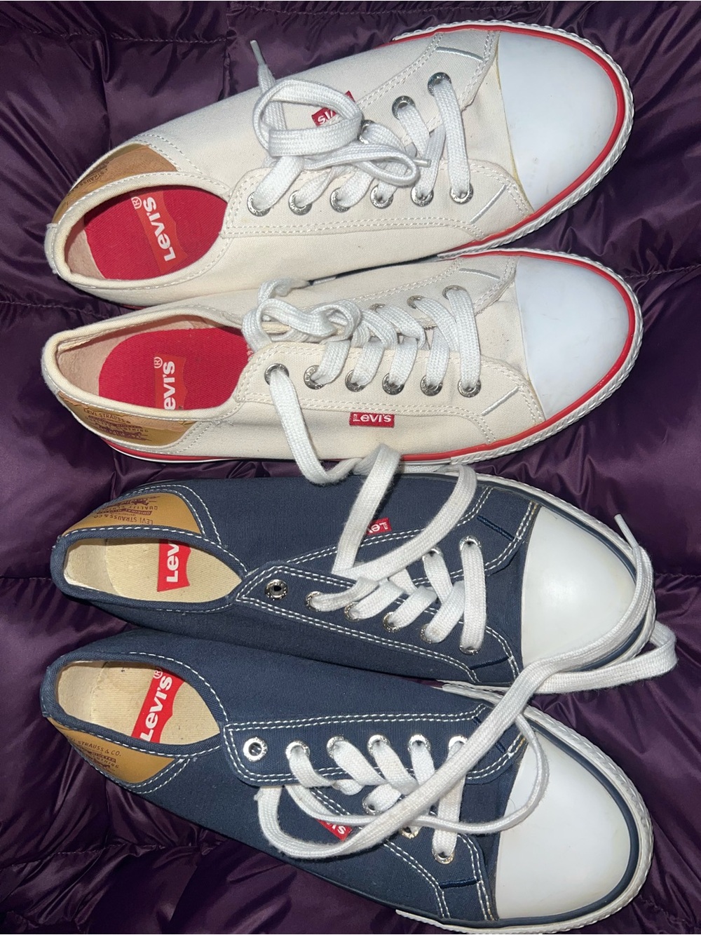 2x PAIRS - Levi's NAVY Canvas Shoes and WHITE canvas both - size 7.5 womens